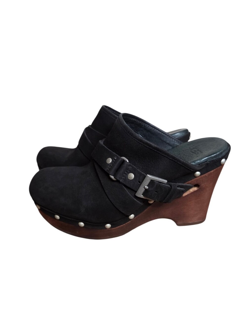 Ugg  Natalie Platform Wedge Black Studded Clogs Mules Shearling Shoes 8